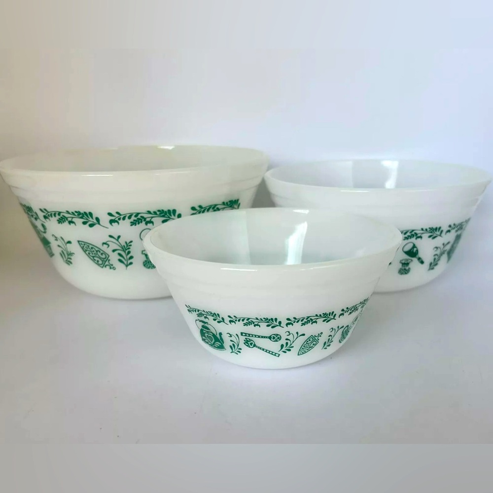 Federal Glass American Homestead Scandinavian 3 Bowl Set 5” 6” 7” Vintage